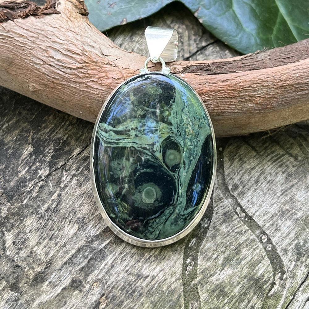 Silver plated Oval Kambaba‎ Jasper pendant 2301